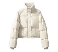 Vestes d'extérieur légères en coton pour femme - Automne/hiver - Couleur unie - Poche zippée - Manteau en coton épais et chaud - Mode décontractée - Manteaux d'extérieur, blanc, L