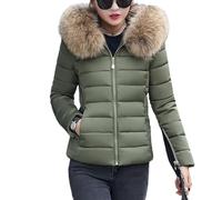 Vestes d'hiver chaudes et tendance pour femme - Doudoune doublée en polaire avec capuche en fourrure - Coupe ajustée - Matelassée et épaisse, vert militaire, XL