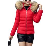 Vestes d'hiver chaudes et tendance pour femme - Doudoune doublée en polaire avec capuche en fourrure - Coupe ajustée - Matelassée et épaisse, Rouge, XXL