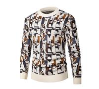 Vestes d'hiver Élégantes O cou tricot pull rayé hommes tricot large tendance vêtements hommes Pull col rond Laine, A-Jaune, XXL