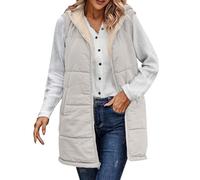 Vestes d'hiver pour femme grande taille - Vestes avec capuche chaude réversible en laine d'agneau Veste rembourrée sans manches avec poches Tunique à capuche zippée intégrale Taille fuselée Sweat à
