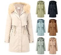 Vestes d'hiver pour femme - Parka épaisse et chaude avec col en polaire - Veste douce et confortable avec capuche doublée Sherpa - Veste zippée intégrale - Veste solide à manches longues en coton