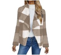 Vestes d'hiver pour femme - Veste à carreaux - Cardigan à revers pelucheux - Manches longues - Manteau tartan habillé - Veste courte en jean, kaki, L
