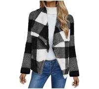 Vestes d'hiver pour femme - Veste à carreaux - Cardigan à revers pelucheux - Manches longues - Manteau tartan habillé - Veste courte en jean, Noir , XXL