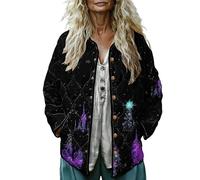 Vestes d'hiver pour femmes automne hiver Noël imprimé veste de Noël vestes de Noël outifts manteaux surdimensionnés hauts de Noël décontractés vacances sortie vêtements de plein air 2025, Noir , XL