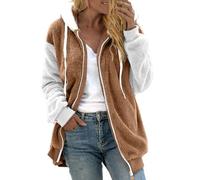 Vestes d'hiver pour femmes UK 2025 - Mode décontractée - Poche zippée - Pull en peluche pour femme - Mode décontractée - Manteaux d'extérieur, kaki, 3XL