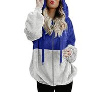 Vestes d'hiver pour femmes UK 2025 - Poche zippée - Manches longues - Double face - En peluche - Cardigan - Tendance - Décontracté - Manteaux d'extérieur, bleu, L