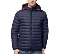 Vestes d'hiver pour homme - Doudoune isolante chaude - Coupe ajustée - Manteau d'hiver classique décontracté à capuche - Veste matelassée légère - Pour voyage, marche, noir foncé, M