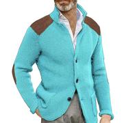 Vestes d'hiver pour hommes, cardigan décontracté à boutons pour hommes, poignets et écussons, chandail fin et chaud en tricot à revers à manches longues avec paquets, manteaux de couleur unie (bleu