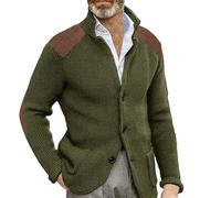 Vestes d'hiver pour hommes, cardigan décontracté à boutons pour hommes, poignets et écussons, chandail fin et chaud en tricot à revers à manches longues avec paquets, manteaux de couleur unie (JN, M)