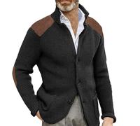 Vestes d'hiver pour hommes, cardigan décontracté à boutons pour hommes, poignets et écussons, chandail fin et chaud en tricot à revers à manches longues avec paquets, manteaux de couleur unie (noir