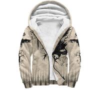 Vestes d'hiver Viking pour hommes, sweats à capuche épais à fermeture éclair complète avec tatouage nordique imprimé 3D, veste d'extérieur chaude et épaisse(Raven,5XL)