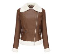 Vestes en Cuir DoubléEs De Fourrure pour Femmes Manteau d'hiver Chaud Et éPais Sherpa Biker Coat Blouson Bombardier De Moto à Cisaillement (Café,M)