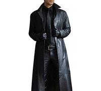 Vestes en Cuir Noir pour Hommes Manteaux en Cuir Pleine Longueur pour Hommes Biker Classique Faux Slim Fit Moto Manteau Long