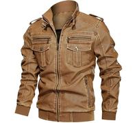 Vestes en Cuir pour Hommes - Veste en Cuir pour Hommes Manteau D’Hiver Mode De Rue Vêtements Décontractés Grande Poche à Fermeture éclair Veste De Moto pour Coupe-ve, Yellow, XS