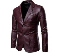 Vestes en Cuir pour Hommes, Vestes en Cuir PU pour Hommes Blouson Aviateur en Similicuir Vintage Blouson De Costume à Boutons Unis Slim Fit Punk Coupe-Vent Veste Tsitional Pou, Burgundy, M