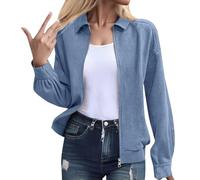 Vestes en daim pour femme - Veste courte en cuir synthétique - Col à revers - Veste bomber de pilote 2025 - Automne et hiver - Vêtement d'extérieur tendance Y2k - Fermeture éclair intégrale, bleu ciel