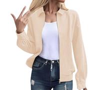 Vestes en daim pour femme - Veste courte en cuir synthétique - Col à revers - Veste bomber de pilote 2025 - Automne et hiver - Vêtement d'extérieur tendance Y2k - Fermeture éclair intégrale, beige, L