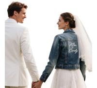 Vestes En Denim Personnalisées Pour Femme Avec Texte Brodé,Vestes De Mariage, Vestes De Mariée,Cadeau De Mariage Unique S-2Xl (FR/ES, Alpha/lettres, S, Taille normale, Taille normale, Bleu clair)