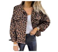 KaloKLU Vestes En Denim pour Femmes Leopard Imprimé De La Veste En Jean Bouton À La Veste En Jean Coat De