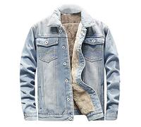 Vestes en jean pour homme - Veste de camionneur en coton Sherpa doublée - Revers en polaire boutonnée - Manteaux chauds de cowboy - Délavé - Veste en jean décontractée à manches longues - Hauts grande