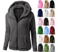 Vestes en polaire duveteuse pour femmes à fermeture éclair complète, style teddy bear doux et confortable, manteau d'hiver épais et chaud en sherpa pelucheux uni, vestes à capuche pour dames, sweat à