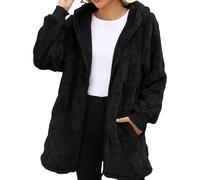 Vestes en polaire pour femme avec fermeture éclair intégrale avec capuche, manteau en peluche grande taille, veste d'hiver chaude à carreaux pelucheux avec poches, sweat à capuche léger à fermeture
