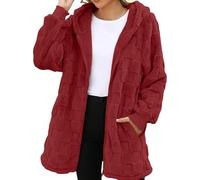 Vestes en polaire pour femme avec fermeture éclair intégrale avec capuche, manteau en peluche grande taille, veste d'hiver chaude à carreaux pelucheux avec poches, sweat à capuche léger à fermeture