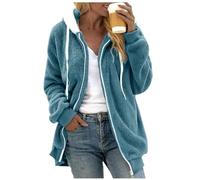 Vestes en polaire pour femme avec fermeture éclair intégrale Bleu marine | Manteaux en peluche pour femme - Veste polaire Sherpa rembourrée verte - Veste d'hiver confortable à manches longues -