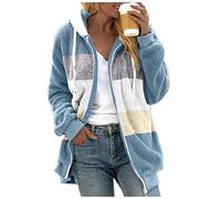 Vestes en polaire pour femme avec fermeture éclair intégrale - Veste d'hiver chaude et moelleuse - Manches longues - Manteau décontracté avec poches, Bleu C, 3XL