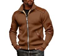 Vestes en polaire pour homme avec fermeture éclair intégrale - Col montant - Pull à manches longues en peluche chaude - Pull vintage tendance, marron, 3XL