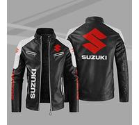 Vestes en Similicuir PU pour Hommes - Veste de Moto à imprimé Suzuki Manteaux d'hiver à Fermeture éclair complète épaississent Les Hauts à Capuche Chauds-A4||2XL