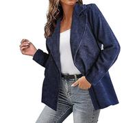 Vestes en velours côtelé pour femme - Blazer décontracté en tricot côtelé surdimensionné à manches longues - Revers cranté ouvert sur le devant - Veste de costume OL - Manteaux cardigan, bleu marine,