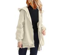 Vestes Femme Manches Longues Manteau Cordon De Serrage Fermeture éclair Ample Léger Veste Coupe-Vent à Capuche Poches Automne Et Hiver (Beige, M)