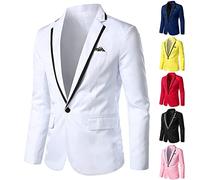 Vestes formelles pour homme, coupe droite, coupe ajustée, un bouton, veste de smoking solide, veste à manches longues, col cranté vêtements d'extérieur tendance simple et léger pour fête, dîner, blanc