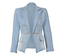 Vestes habillées pour femmes à double boutonnage poches en jean veste en jean veste, bleu clair, S