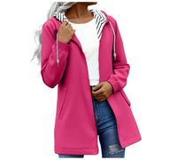 Vestes imperméables longues et légères avec capuche et fermeture éclair intégrale - Coupe-vent - Couleur unie - Baggy - Pour la course à pied et la randonnée - Taille L - S à 5XL, 2 rose vif., 3XL