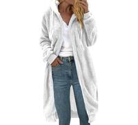 Vestes longues en polaire pour femme avec fermeture éclair intégrale - Manteaux d'hiver chauds en polaire avec cordon de serrage - Vêtements d'extérieur surdimensionnés en peluche avec poches, blanc