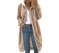 Vestes longues en polaire pour femme avec fermeture éclair intégrale - Manteaux d'hiver chauds en polaire avec cordon de serrage - Vêtements d'extérieur surdimensionnés en peluche avec poches, beige