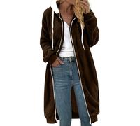 Vestes longues en polaire pour femme avec fermeture éclair intégrale - Manteaux d'hiver chauds en polaire avec cordon de serrage - Vêtements d'extérieur surdimensionnés en peluche avec poches, kaki