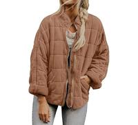 Vestes matelassées décontractées pour femme, col montant léger, manches longues, surdimensionnées, fermeture éclair, vêtements d'extérieur Dolman amples et coupe-vent, Carte foncée, M