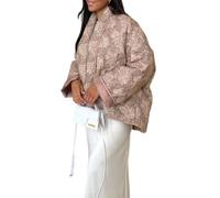 Vestes Matelassées Légères pour Femmes Cardigan Ample Imprimé à la Mode Manteau Bouffant Rembourré avec Poches,Camel,M