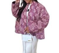 Vestes Matelassées Légères pour Femmes Cardigan Ample Imprimé à la Mode Manteau Bouffant Rembourré avec Poches,Rose,S