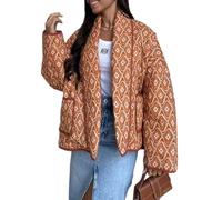 Vestes Matelassées Légères pour Femmes Cardigan Ample Imprimé à la Mode Manteau Bouffant Rembourré avec Poches,Orange,M