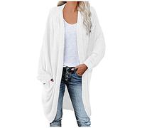Vestes pour femme - Manteau en tricot long - Pour femme - Veste légère - Long cardigan long - Sans fermeture - Avec poche, Blanc., M