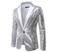 Vestes Queue De Pie Homme Blazer De Prince Paillettes Brillant Veste à Manches Longues Manteau Costume Halloween Fête Party Club Spectacle S-XXL Élégant et beau