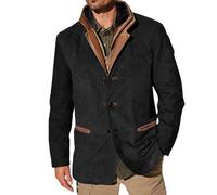 Vestes vintage en daim pour hommes, blazer double couche à revers en fourrure, col en cuir, longueur moyenne, blazer d'extérieur pour l'automne et l'hiver Mode Outwear