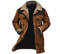 Vestes Western pour Hommes Manteaux Vintage en Daim avec col en Peluche Vestes D'hiver en Simili Cuir pour Motards(A,3XL)