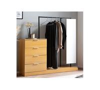 Vestiaire 4 tiroirs 1 tringle et 1 miroir 145x40,5x138 cm décor chêne