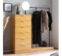 Vestiaire 6 tiroirs 1 tringle et 1 miroir 145x40x165 cm décor chêne